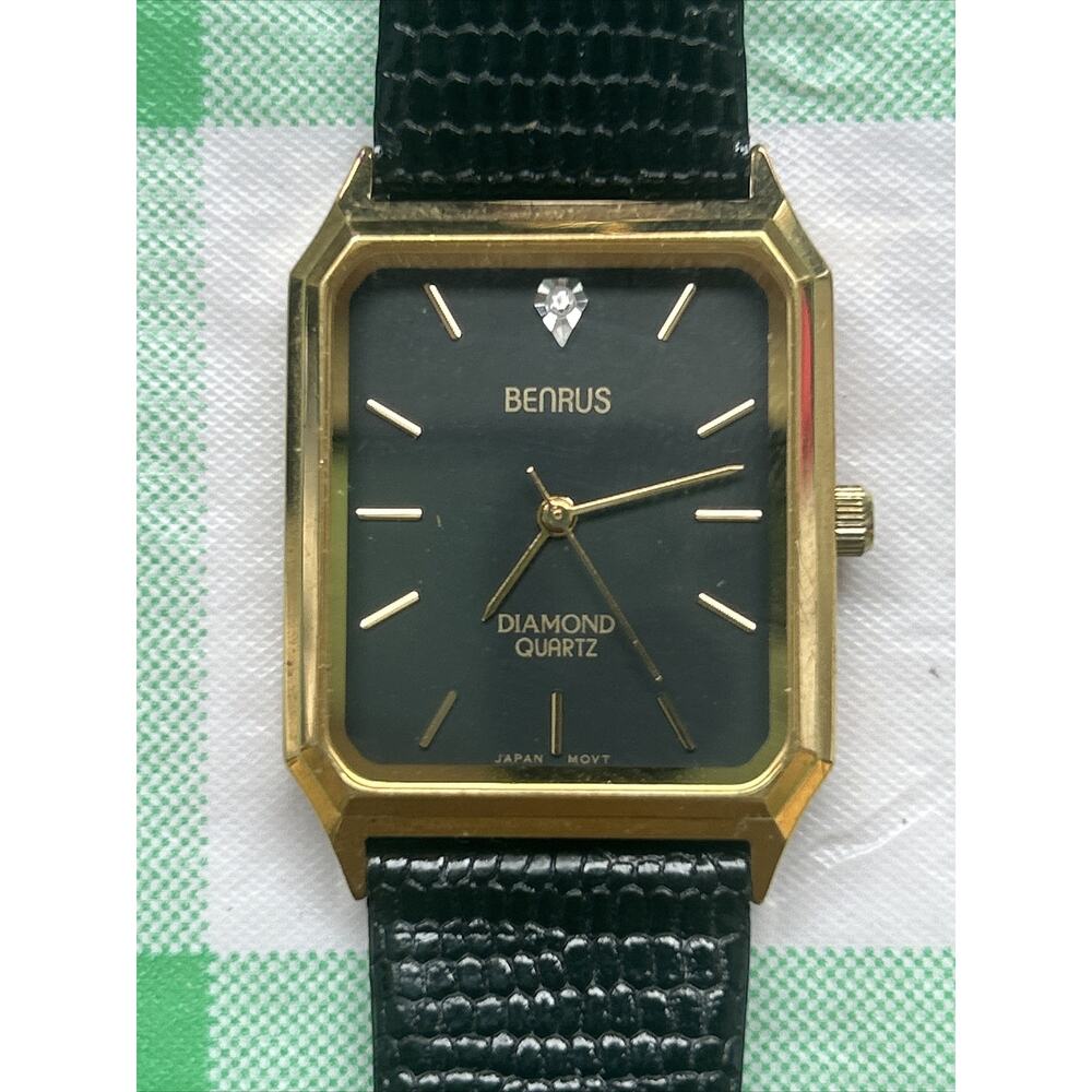 Benrus Diamond Quarts Gold Tone Genuine Leather Women’s Watch